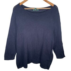 Lauren Ralph Lauren mercerized 3/4 sleeve pullover navy sweater